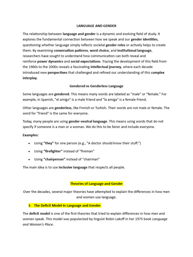 Language and Gender Dynamics Explained | PDF | Gender | Gender Studies