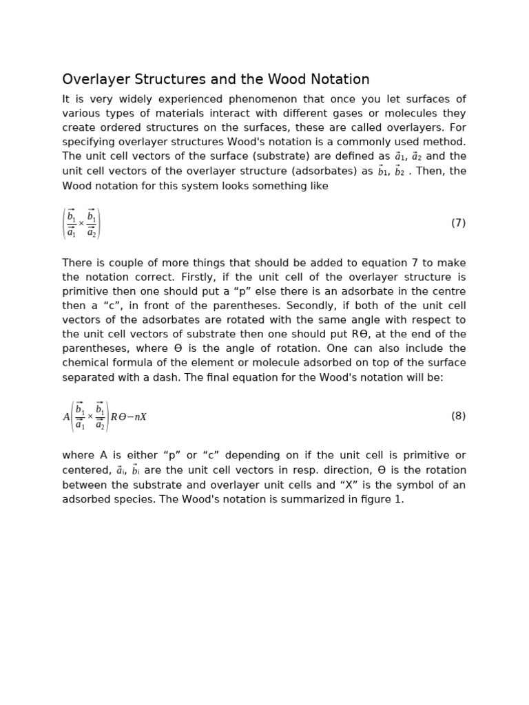 Wood's Notation for Overlayer Structures | PDF | Crystal Structure ...