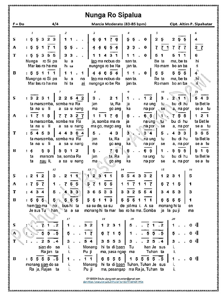 Nunga Ro Sipalua (SATB) | PDF
