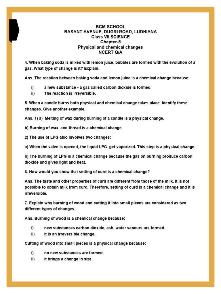 Class 7 Physical and Chemical Changes | PDF | Rust | Corrosion