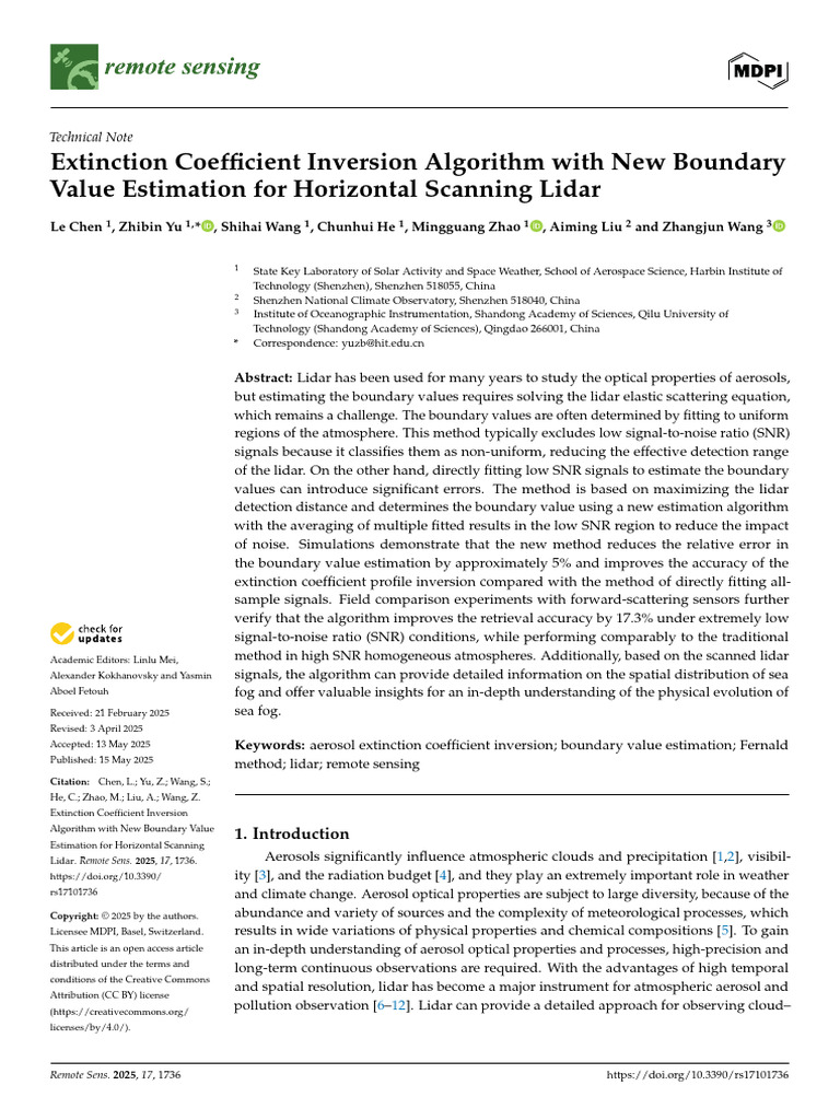 Remotesensing 17 01736 v2 | PDF | Lidar | Signal To Noise Ratio