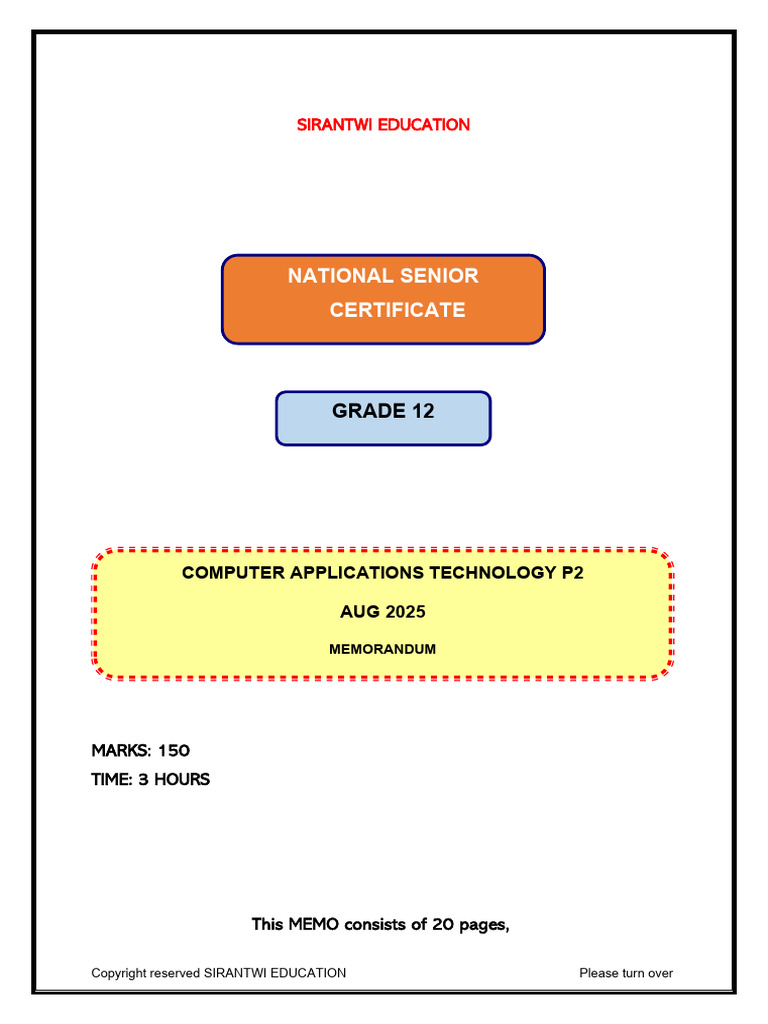 Grade 12 Computer Applications Memo | PDF | Computer File | Computer ...