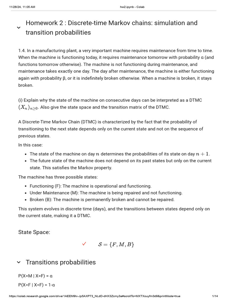 Markov Chain Analysis of Machine States | PDF | Markov Chain ...