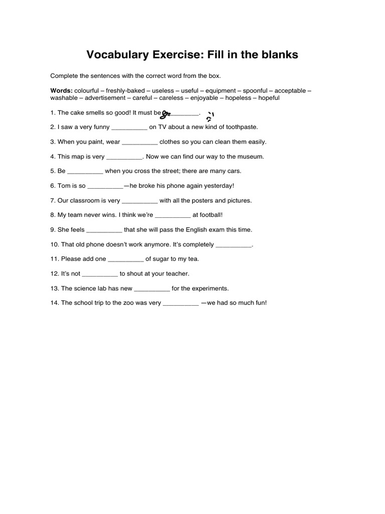 Vocabulary Fill-in-the-Blank Exercise | PDF