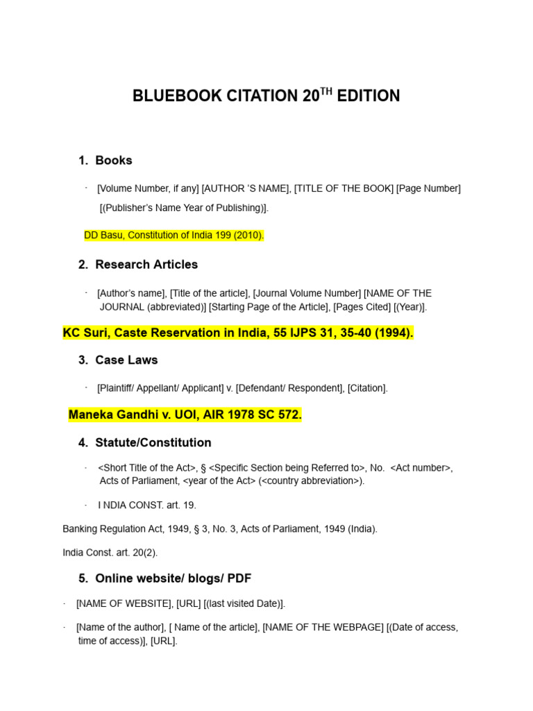 Bluebook Citation 20th Edition | PDF