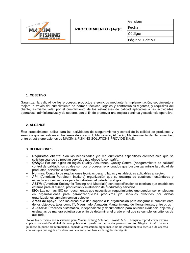 Procedimiento de Aseguramiento de Calidad | PDF | Calidad (comercial ...