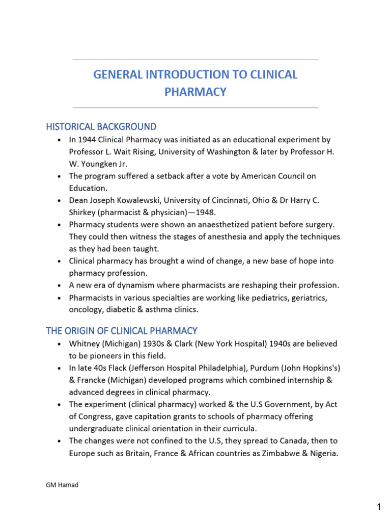 Overview of Clinical Pharmacy History | PDF | Pharmacy | Medicine
