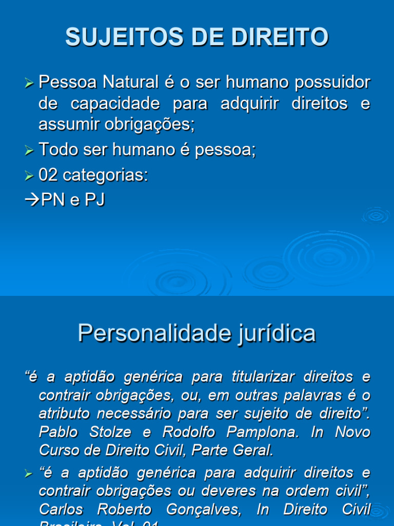 Aula 2 - Sujeitos de Direito | PDF | Direito Civil (sistema jurídico ...