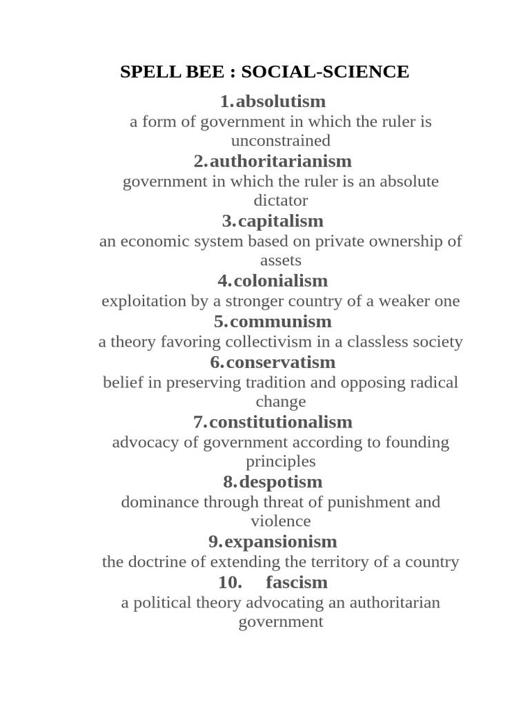 Spell Bee Social-Sciencce | PDF | Socialism | Communism