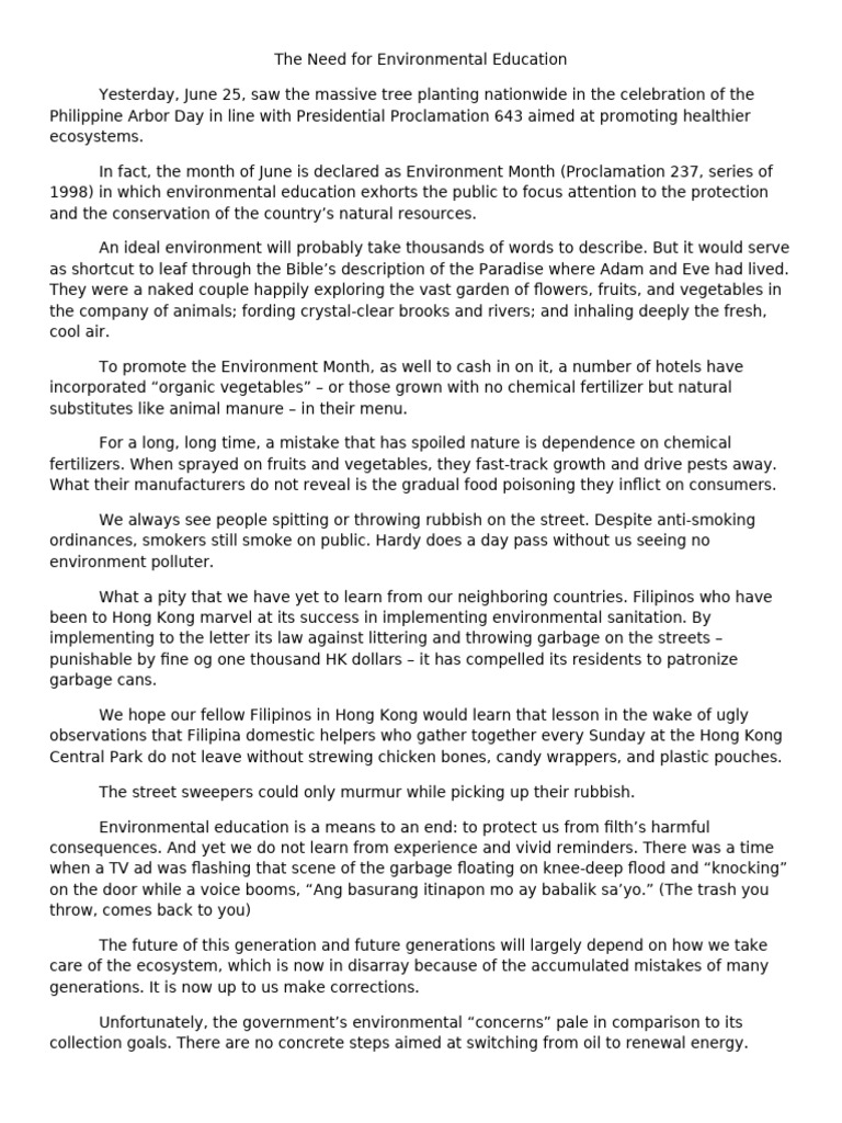 Importance of Environmental Education | PDF | Natural Environment