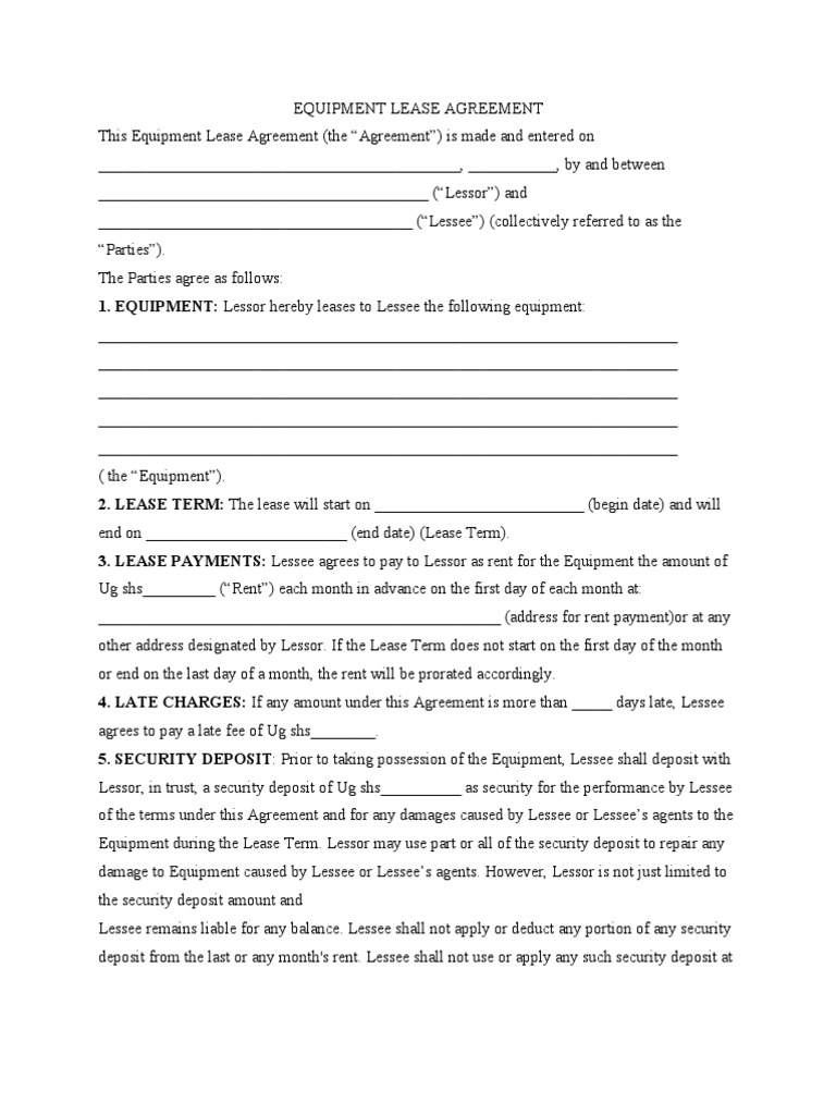 Equipment Lease Agreement | PDF | Lease | Renting