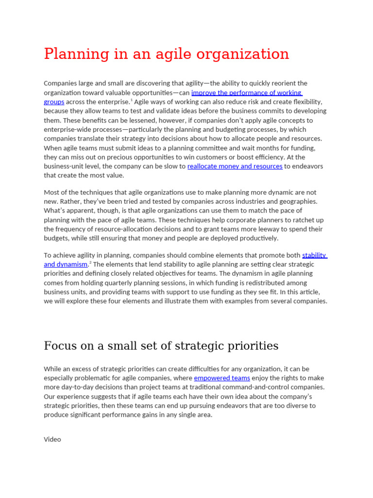Agile Planning Strategies for Organizations | PDF | Agile Software ...