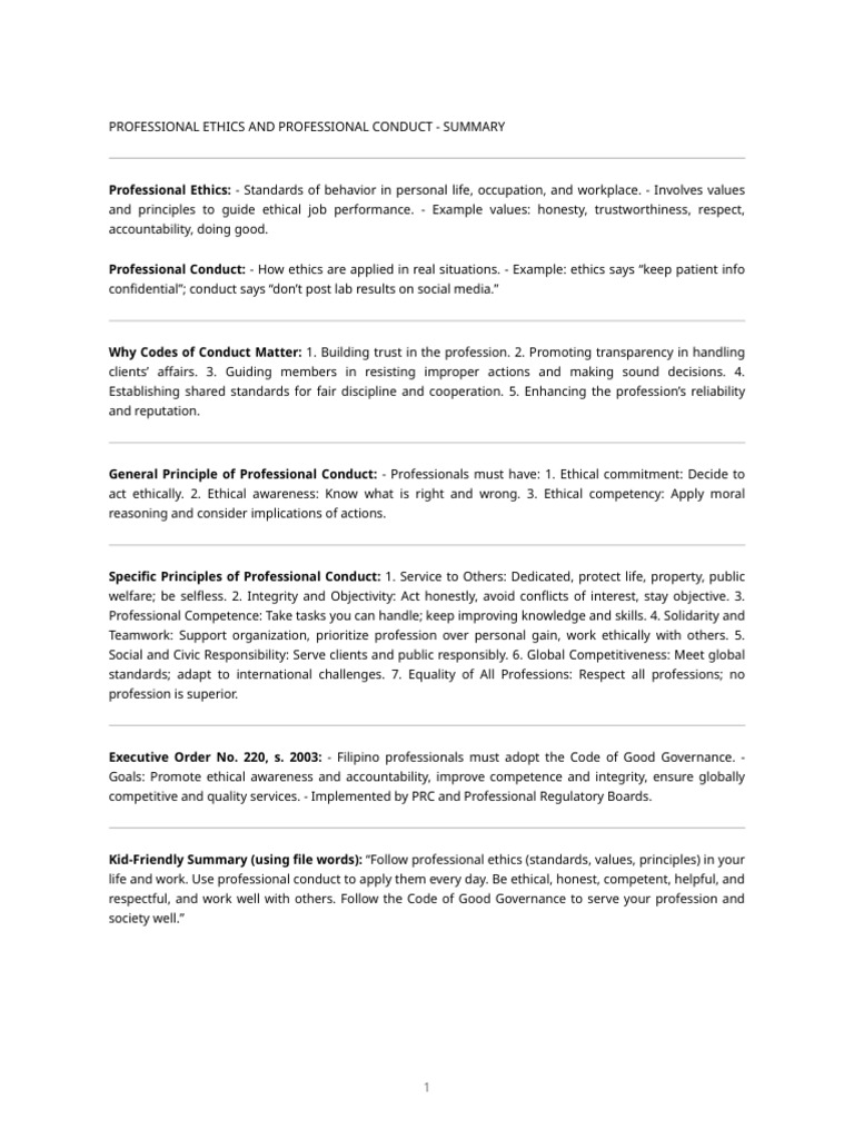 Professional Ethics and Conduct Overview | PDF