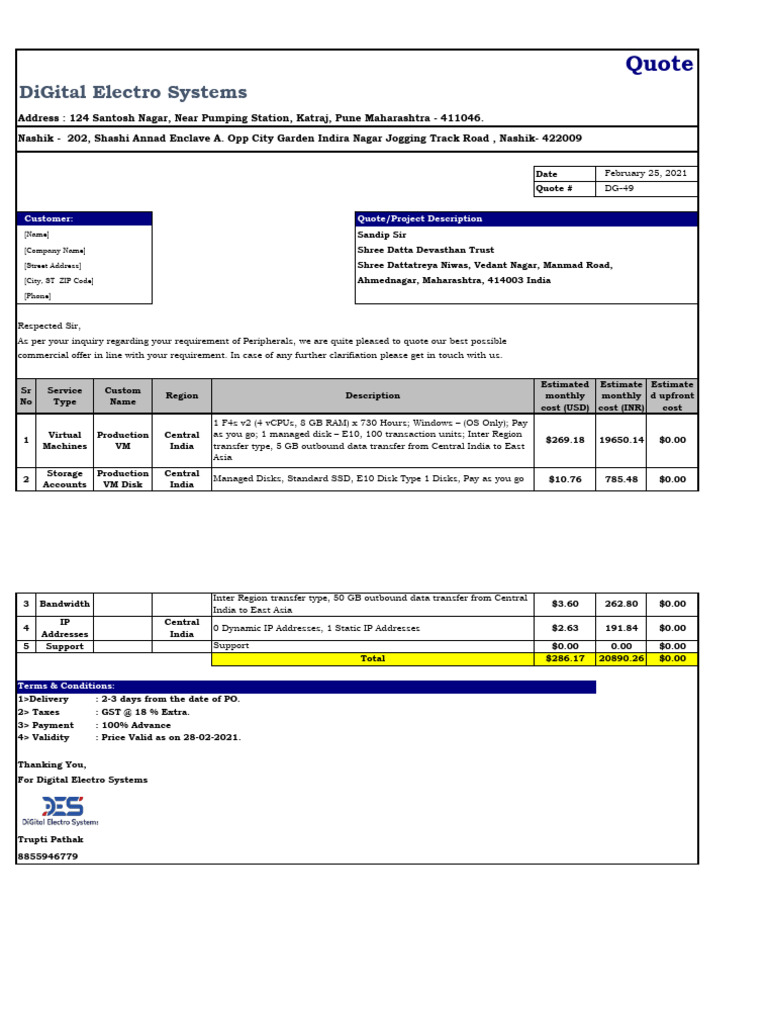 Shree Datta Devsthan Trust Azure Quotation 49 25 02 2021 | PDF ...