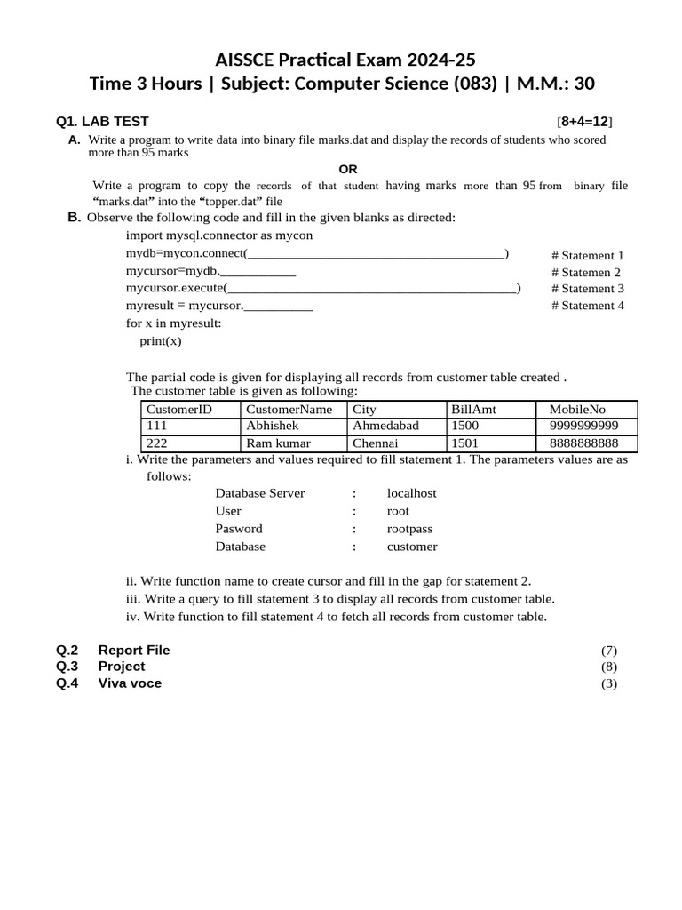 AISSCE Computer Science Practical Exam 2024 | PDF | Computer ...