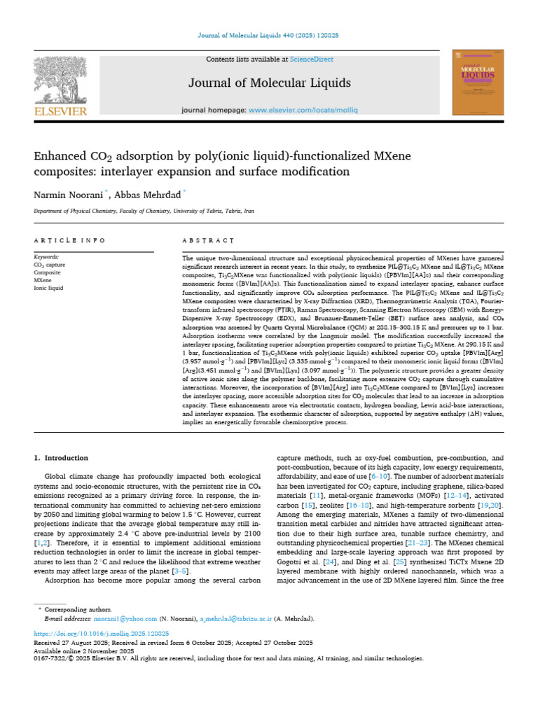 Enhanced CO2 adsorption by poly(ionic liquid)-functionalized MXene ...