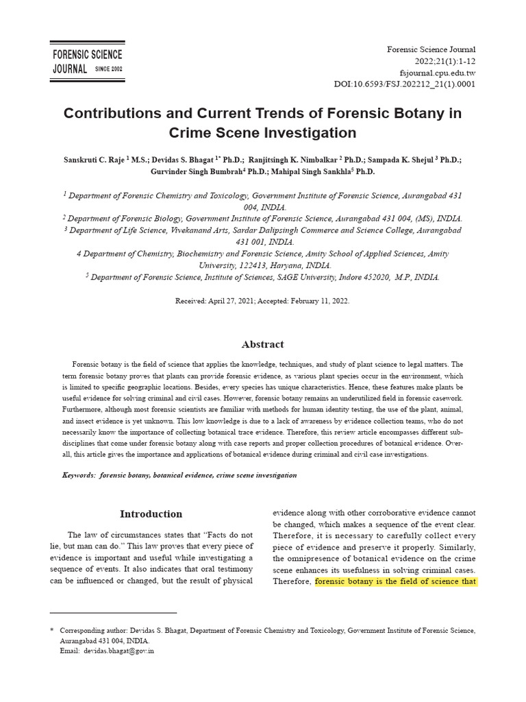 Forensic Botany in Crime Investigations | PDF | Botany | Forensic Science