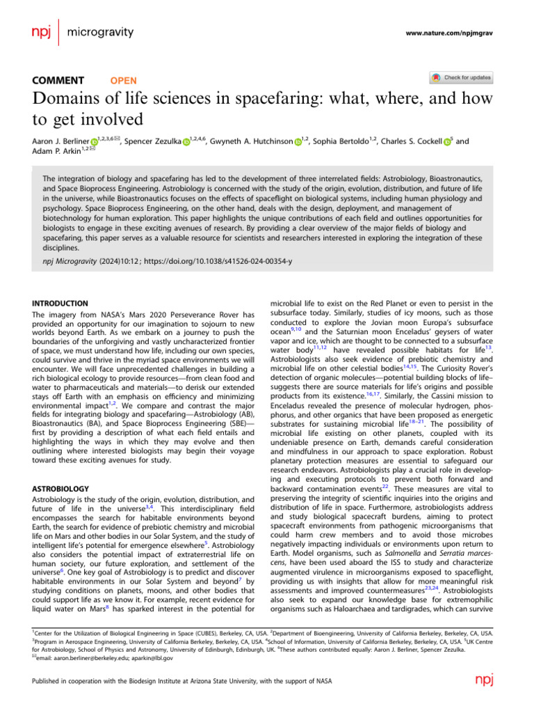 Domains of Life Sciences in Spacefaring What, Where, and How To Get ...