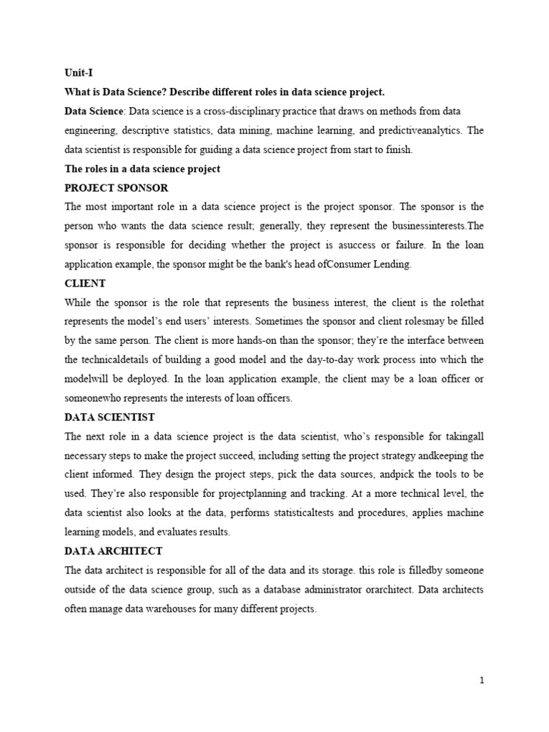 Data Science Project Roles & Stages | PDF | Variance | Statistics