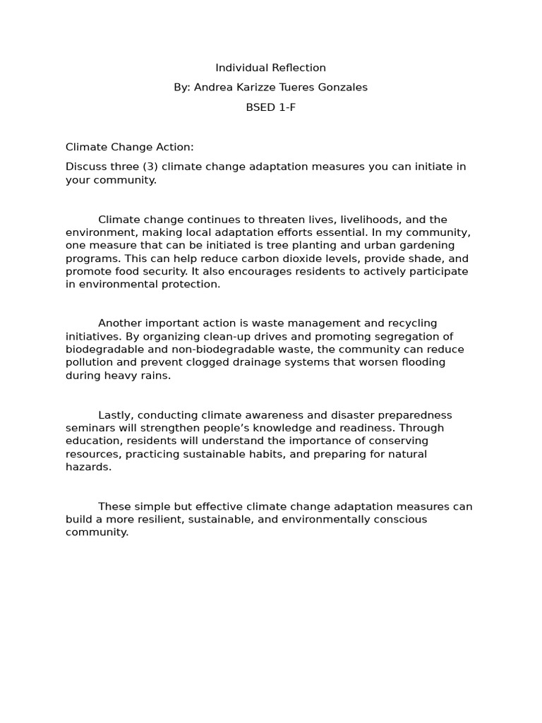 Community Climate Change Adaptation Measures | PDF
