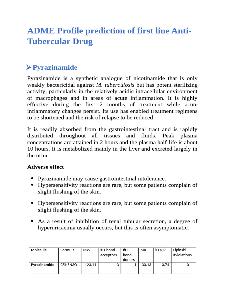 ADME Profiles of First-Line TB Drugs | PDF | Drugs | Medical Specialties