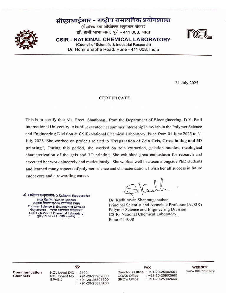 Csir NCL (Certificate) | PDF