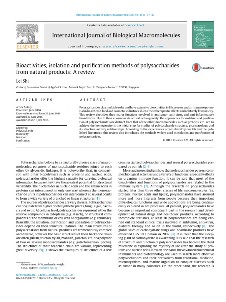 Bioactivities, Isolation and Purification Methods of Polysaccharides ...