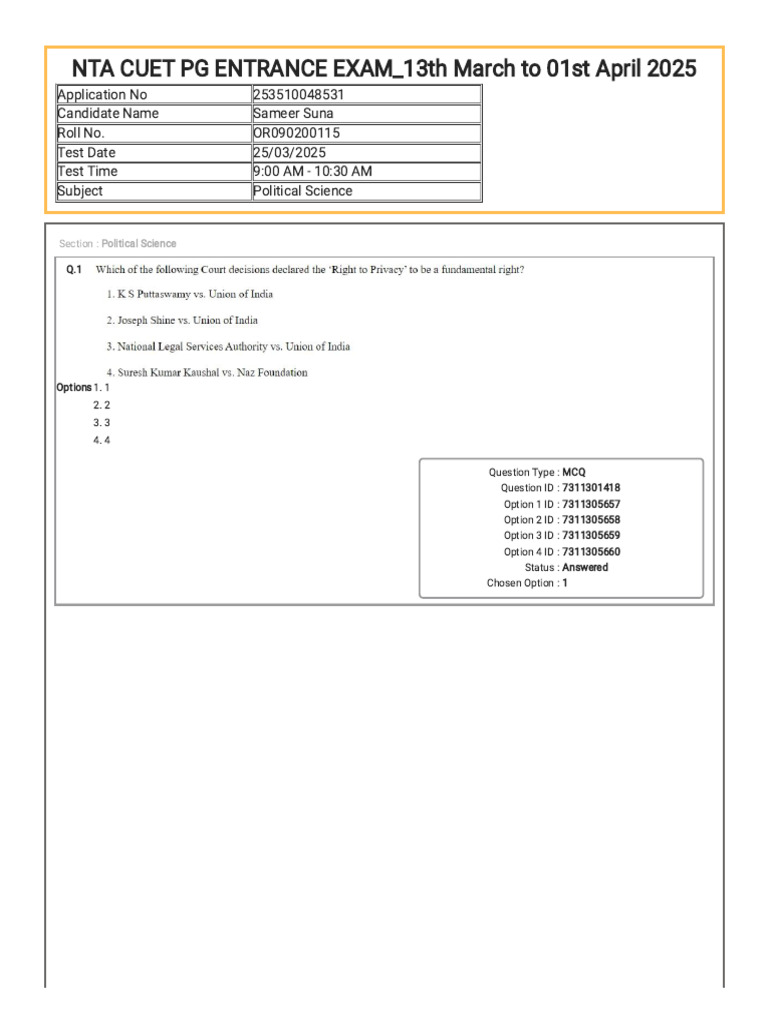 CUET PG Political Science MCQs 2025 | PDF | Tests | Student Assessment ...