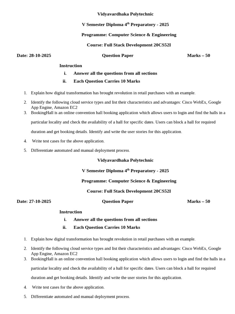 Full Stack Development Exam - 2025 | PDF | Cloud Computing | Computing