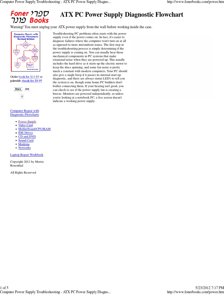 Computer Power Supply Troubleshooting ATX PC Power Supply Diagnostic