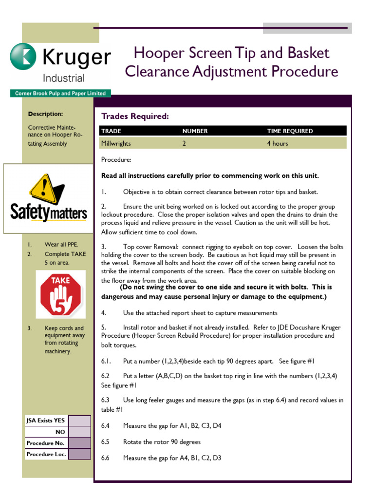 Hooper Screen Clearance Adjustment Guide | PDF