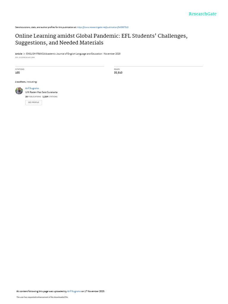 EFL Students' Online Learning Challenges | PDF | Educational Technology ...