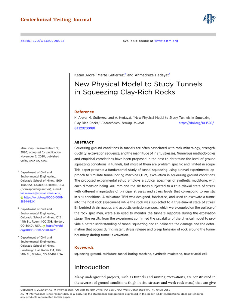 Tunnel Squeezing in Clay-Rich Rocks Model | PDF | Gear | Strength Of ...