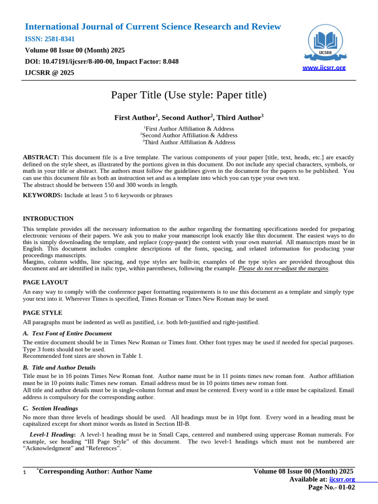 Manuscript Template Pdf Document Text