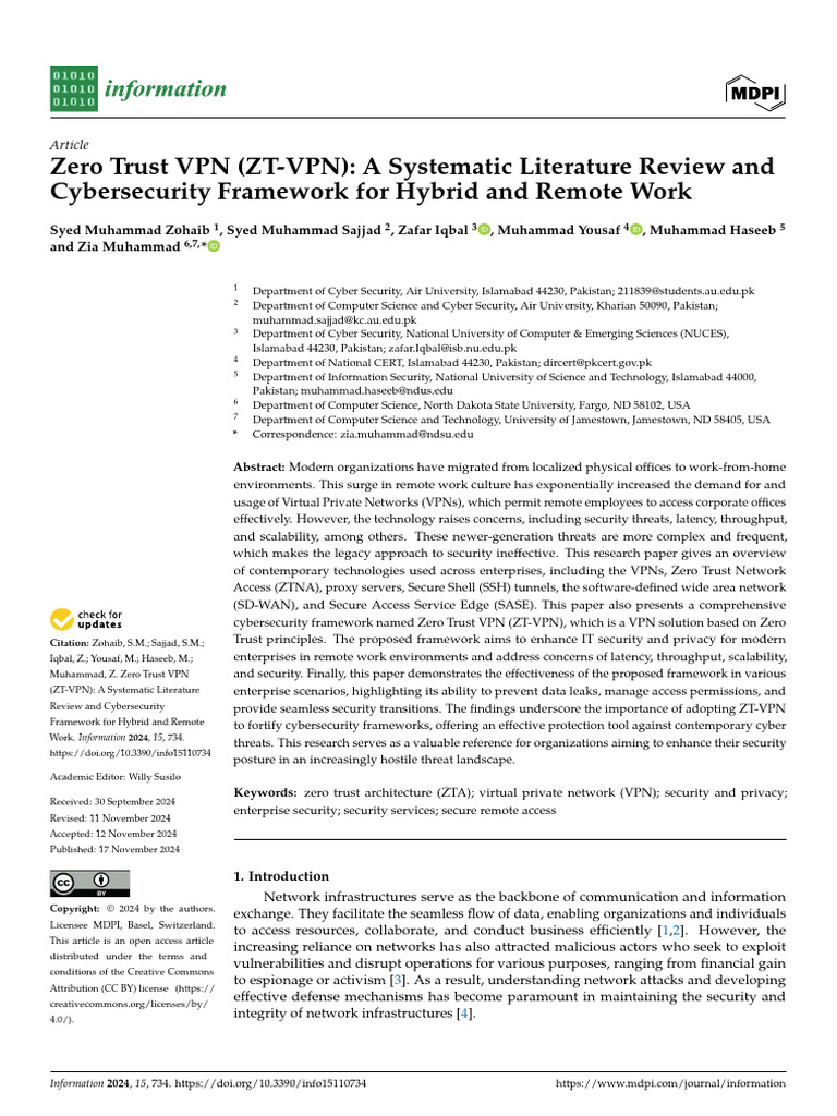 Zero Trust VPN Framework for Remote Work | PDF | Proxy Server ...
