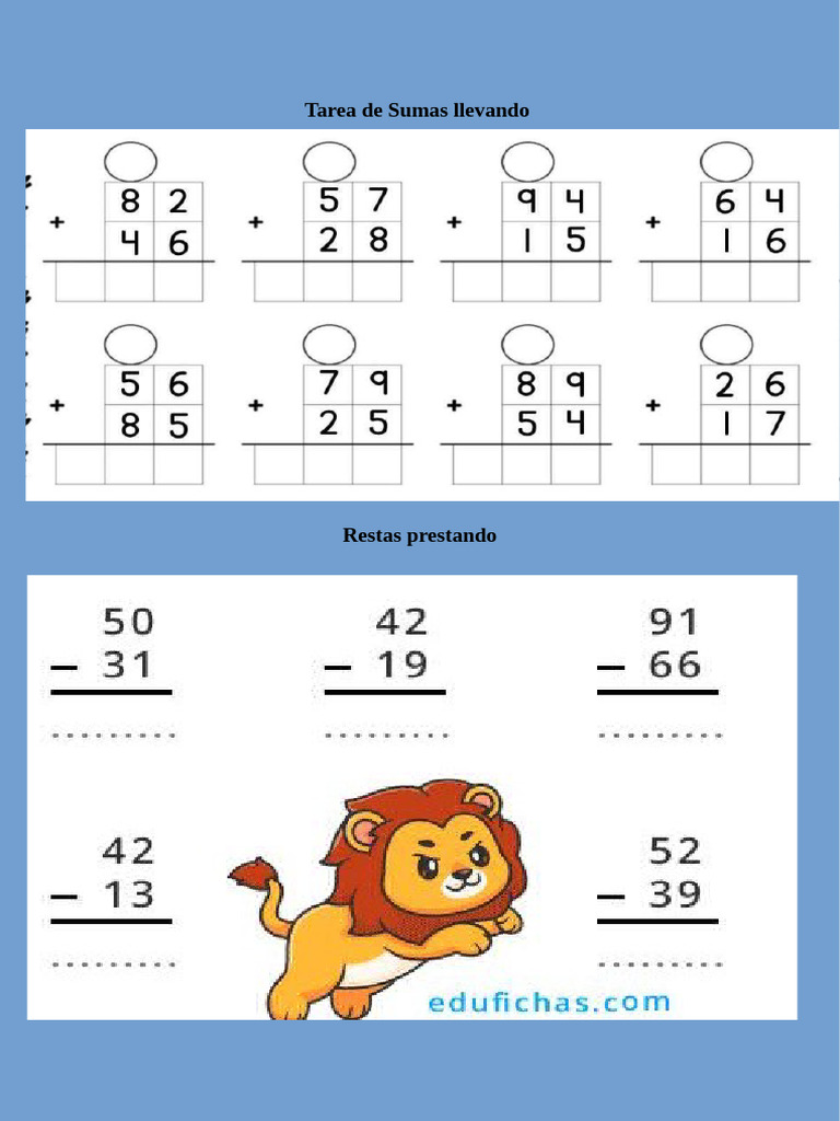 Tarea de Sumas Llevando y Restas Prestando | PDF