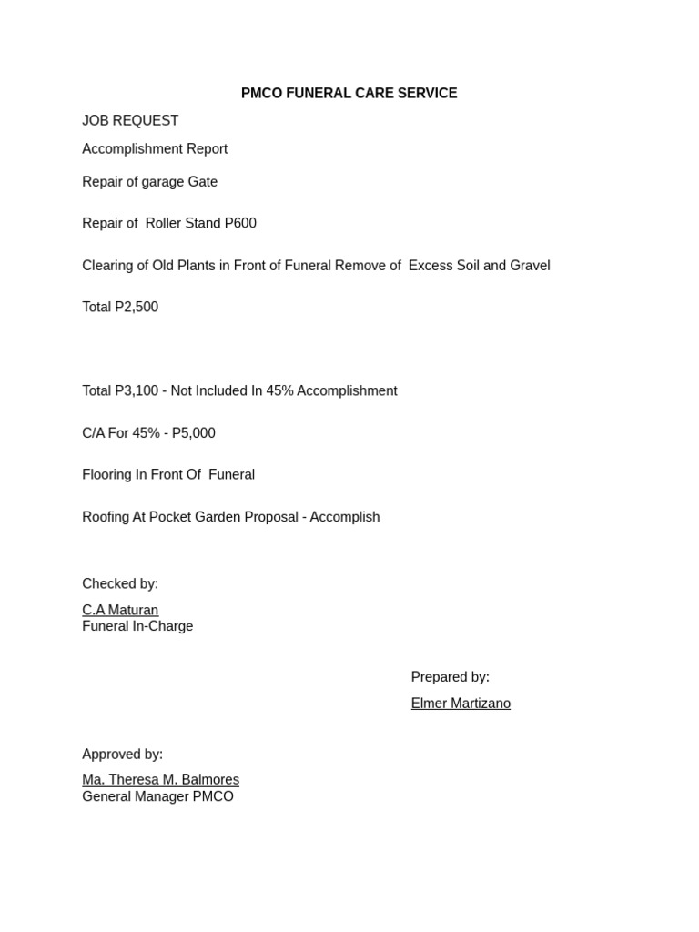 PMCO Funeral Care Service Report | PDF