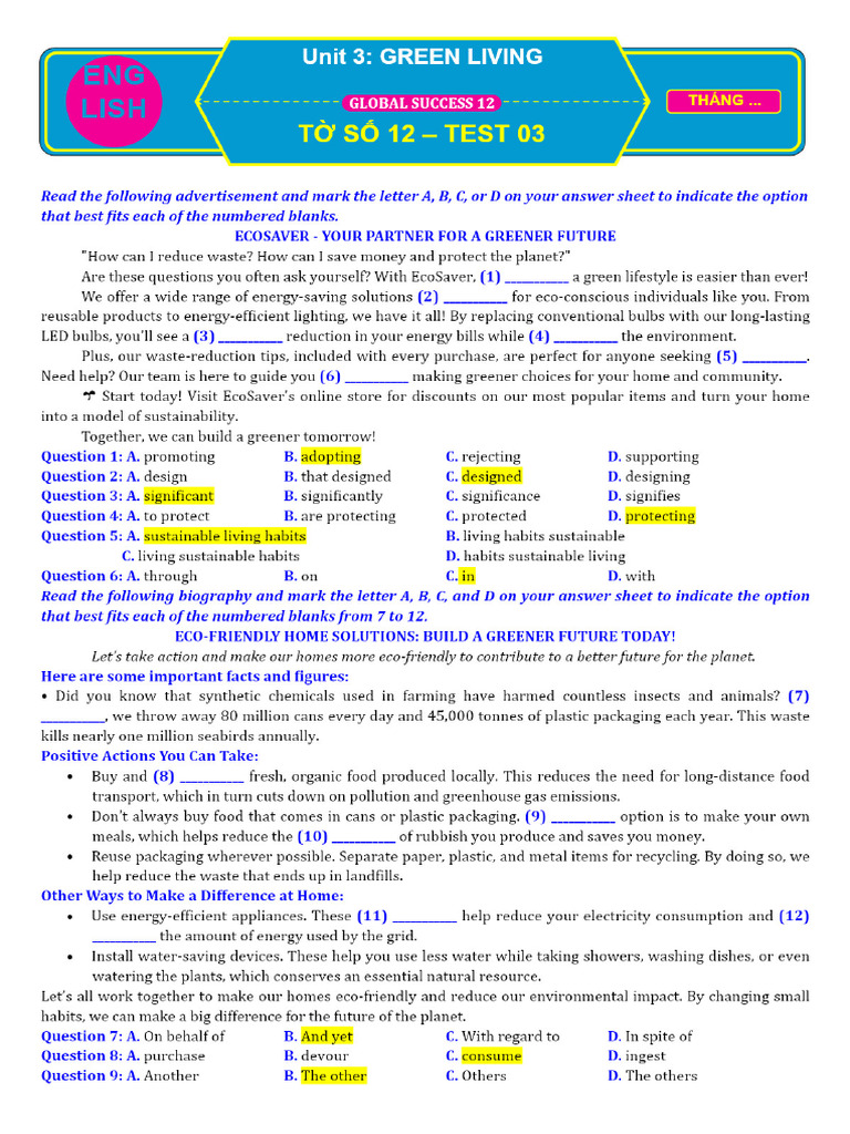 To So 12 Test 3 Unit 3 Green Livingdocx 2400 PDF - Gdrive.vip | PDF