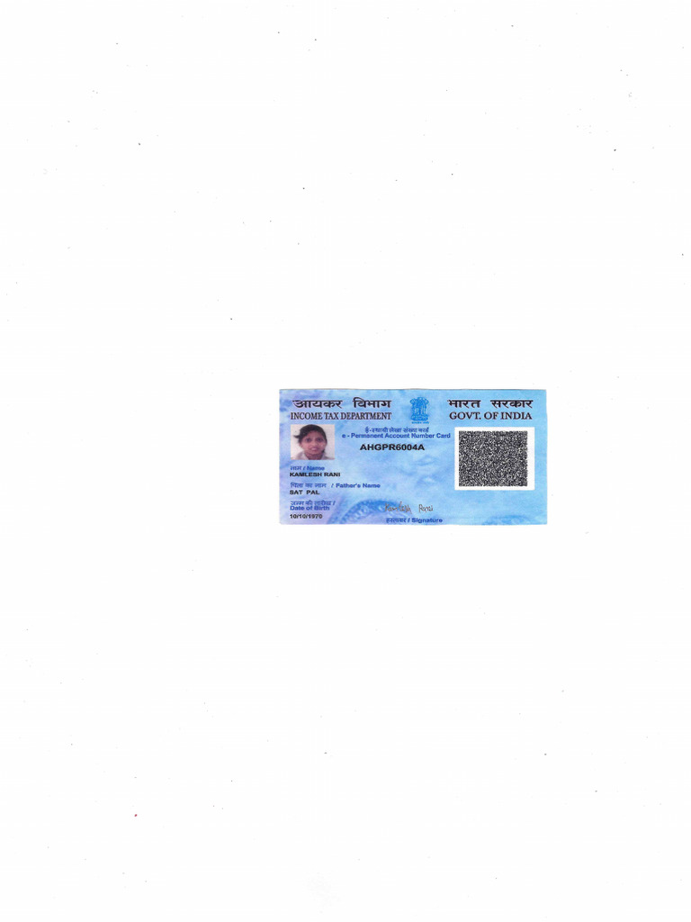 PAN Card of Kamlesh Rani | PDF