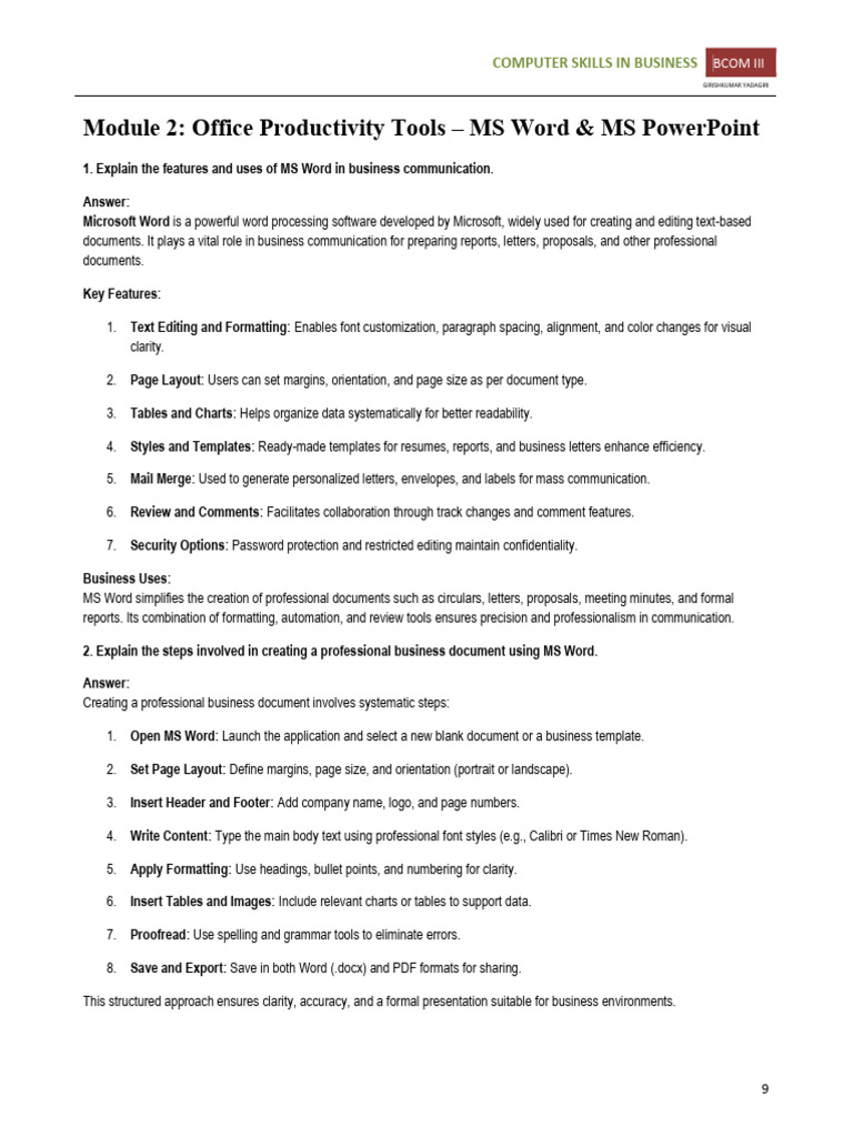 Bcom Iii Module 2 | PDF | Microsoft Word | Page Layout