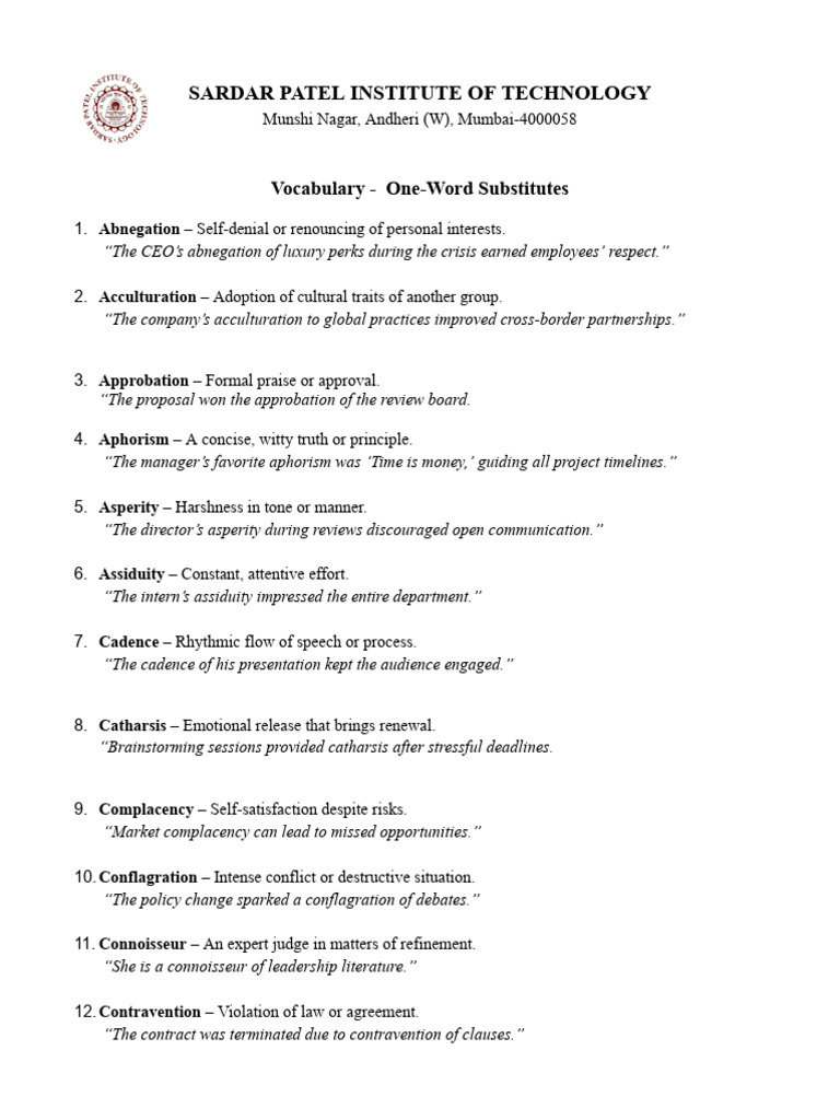 Vocabulary: One-Word Substitutes Guide | PDF