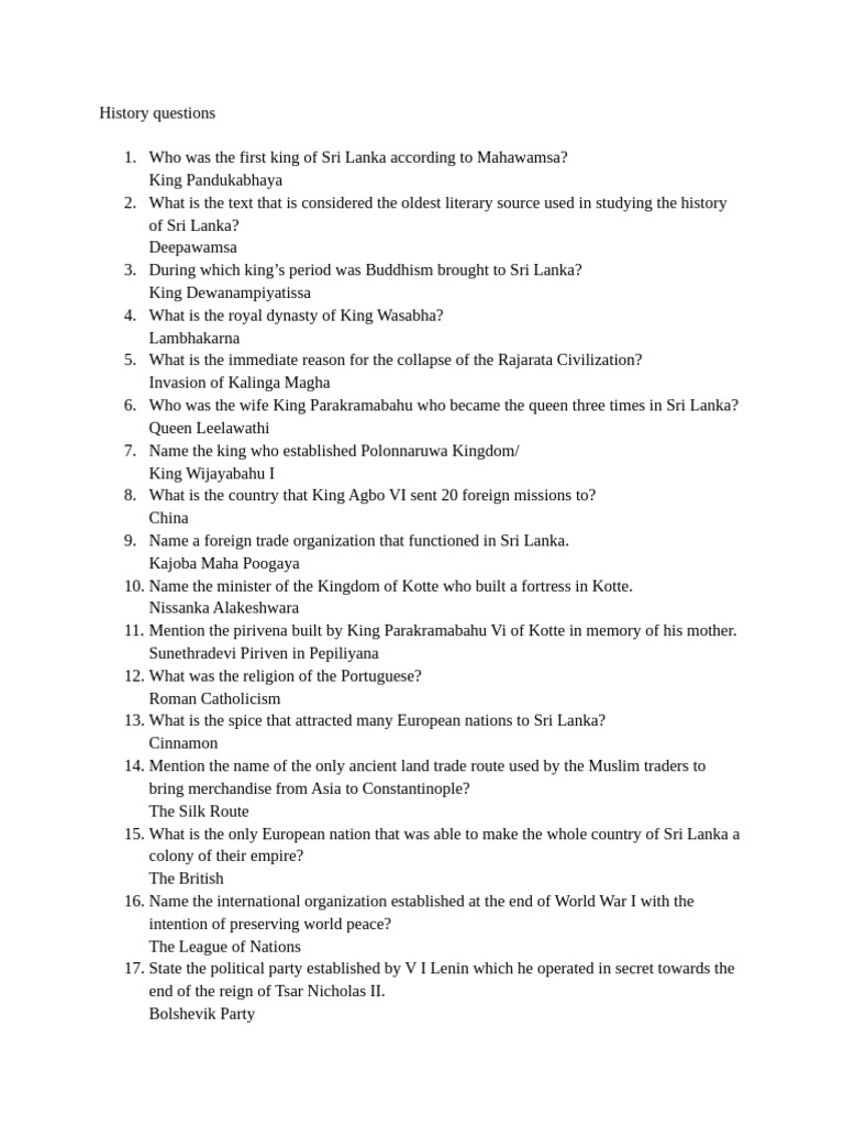 History Questions | PDF