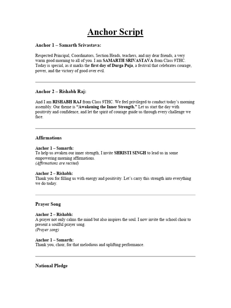 Morning Assembly Script for Durga Puja | PDF
