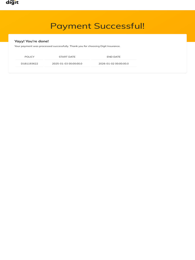 Payment Confirmation for Digit Insurance | PDF