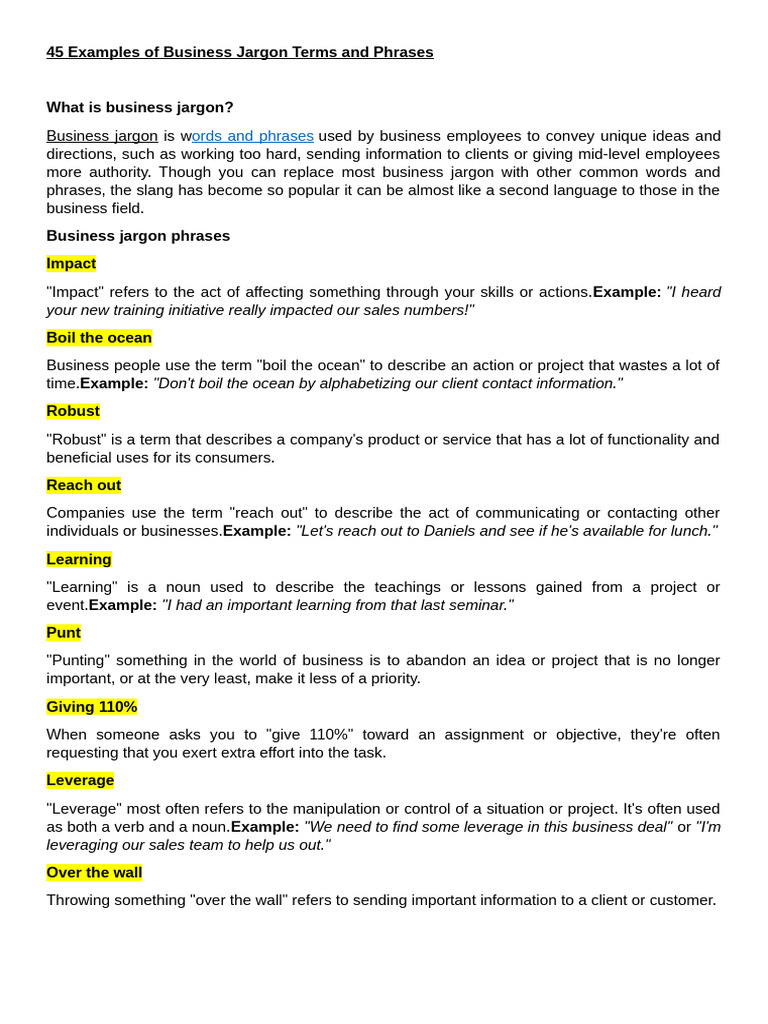 Business Jargon: 45 Key Examples | PDF | Brainstorming | Human ...