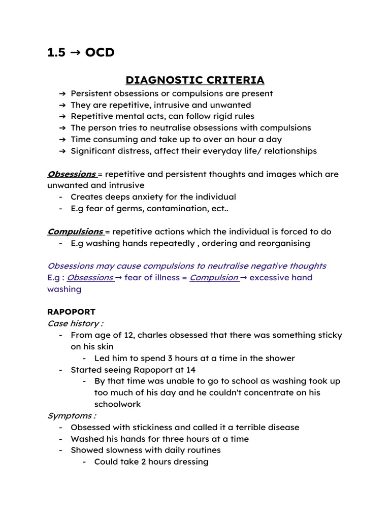 Diagnostic Criteria: Obsessions | PDF | Obsessive–Compulsive Disorder ...