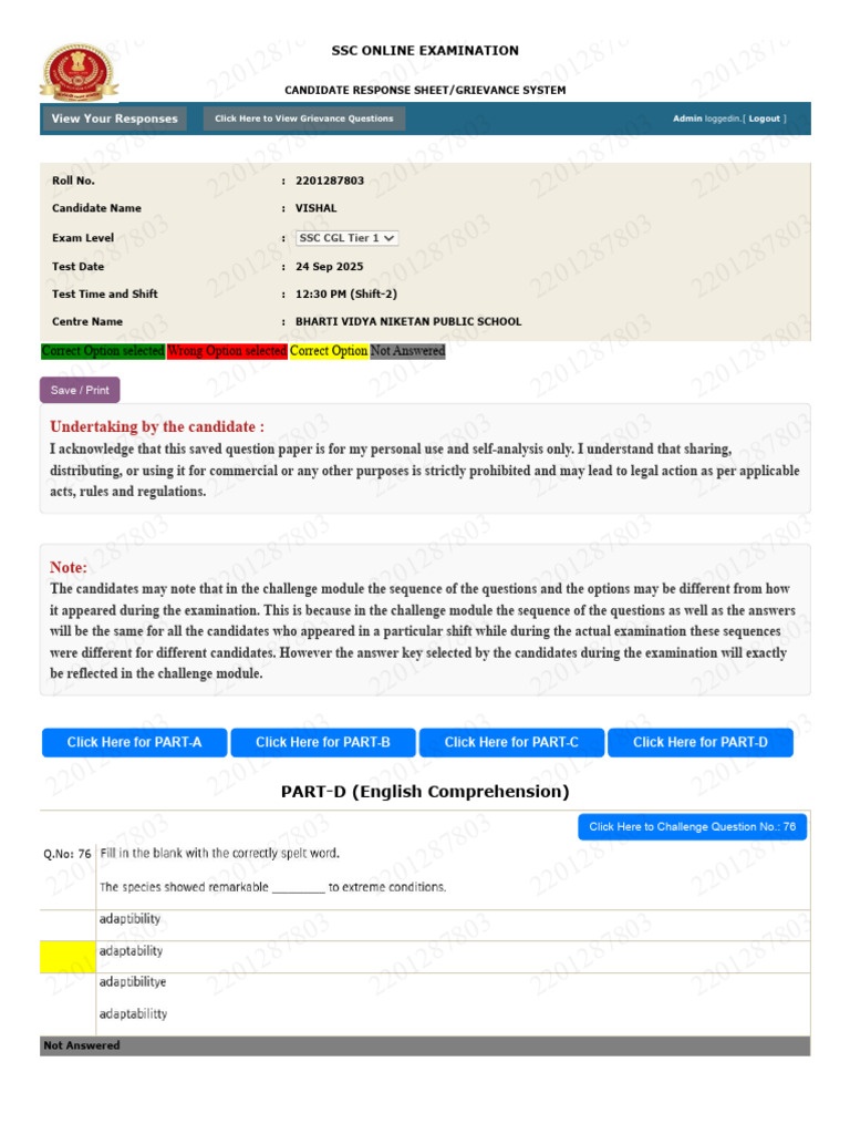 SSC CGL Exam Response & Grievance System | PDF | Vocational Education ...
