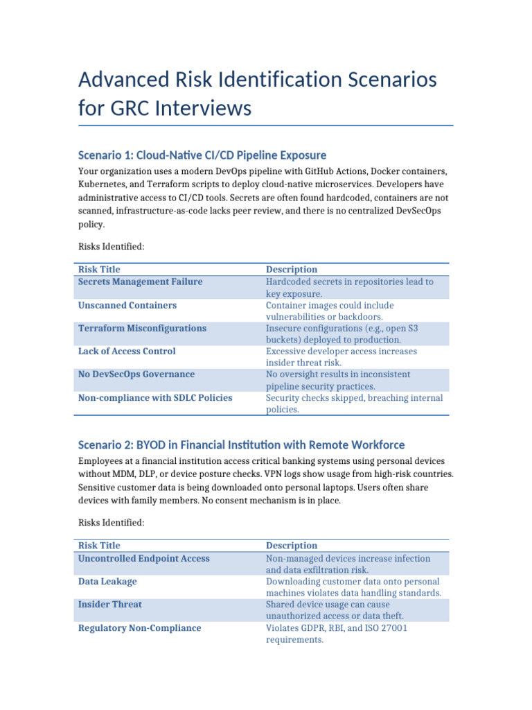 GRC Risk Scenarios for Cloud & BYOD | PDF | Computer Security | Security