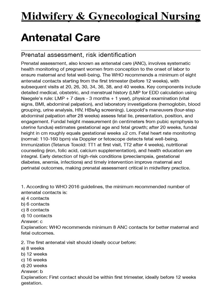 Essential Antenatal Care Guidelines | PDF | Pregnancy | Prenatal ...