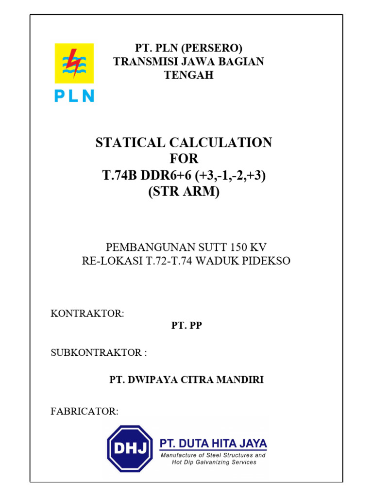 Statical Calculation Tower 150kV T.74B DDR6+6 (STR) Waduk Pidekso | PDF ...
